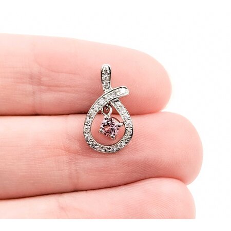 Pendant Teardrop .11ctw Round Diamonds .18ct Pink Sapphire 18kw .6x.4" 1g 125040055
