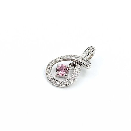 Pendant Teardrop .11ctw Round Diamonds .18ct Pink Sapphire 18kw .6x.4" 1g 125040055