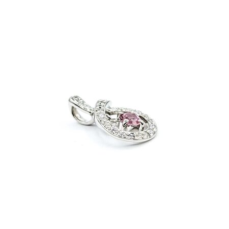 Pendant Teardrop .11ctw Round Diamonds .18ct Pink Sapphire 18kw .6x.4" 1g 125040055
