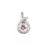  Pendant Teardrop .11ctw Round Diamonds .18ct Pink Sapphire 18kw .6x.4" 1g 125040055