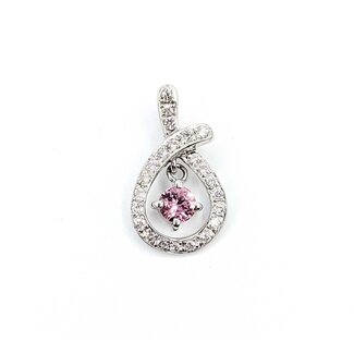 Pendant Teardrop .11ctw Round Diamonds .18ct Pink Sapphire 18kw .6x.4" 1g 125040055