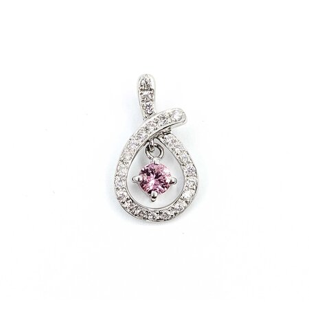 Pendant Teardrop .11ctw Round Diamonds .18ct Pink Sapphire 18kw .6x.4" 1g 125040055