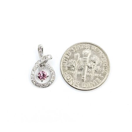 Pendant Teardrop .11ctw Round Diamonds .18ct Pink Sapphire 18kw .6x.4" 1g 125040055