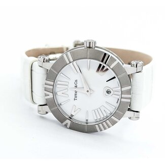 Watch Tiffany & Co. Atlas Roman Numerals White Dial 35mm Stainless Steel 7.75" With Box 125056013