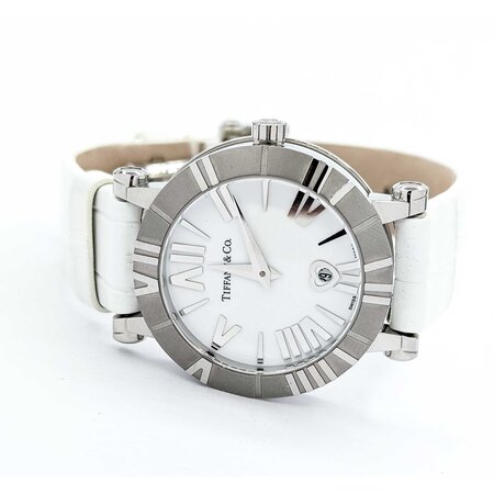 Watch Tiffany & Co. Atlas Roman Numerals White Dial 35mm Stainless Steel 7.75" With Box 125056013