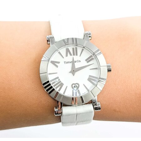 Watch Tiffany & Co. Atlas Roman Numerals White Dial 35mm Stainless Steel 7.75" With Box 125056013