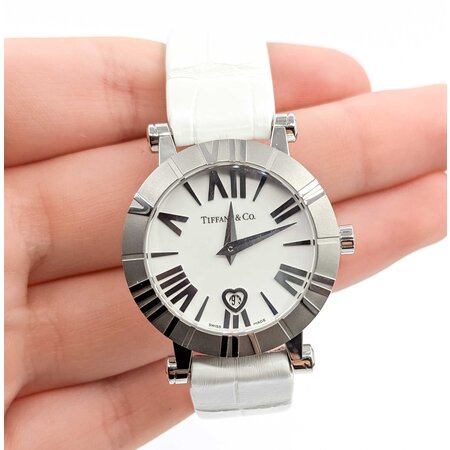 Watch Tiffany & Co. Atlas Roman Numerals White Dial 35mm Stainless Steel 7.75" With Box 125056013