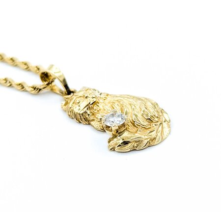 Pendant Cat W/Rope Chain .20ct Round Diamond 14ky 25x12.5mm 19" 5.18g 225050057