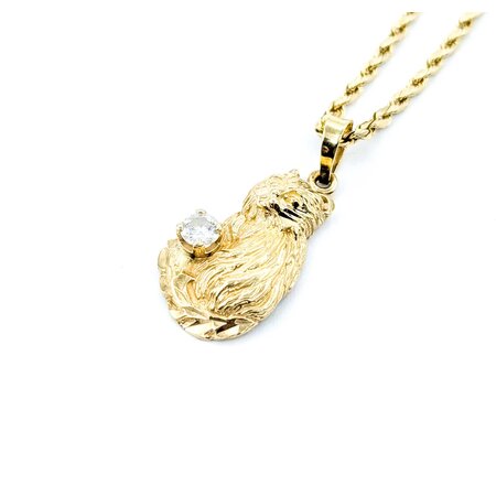 Pendant Cat W/Rope Chain .20ct Round Diamond 14ky 25x12.5mm 19" 5.18g 225050057