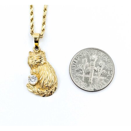 Pendant Cat W/Rope Chain .20ct Round Diamond 14ky 25x12.5mm 19" 5.18g 225050057