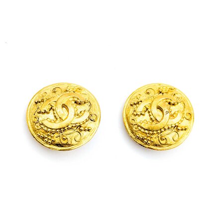 Chanel Coco Mark Round Large CC Grape Vine Earrings 125050124