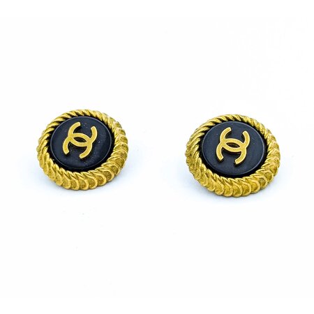 Chanel Coco Mark Round CC Black Acrylic Earrings 125050133