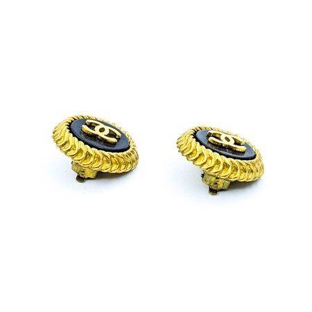 Chanel Coco Mark Round CC Black Acrylic Earrings 125050133