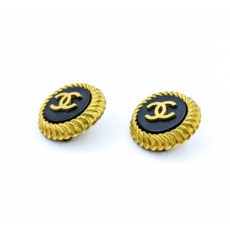 Chanel Coco Mark Round CC Black Acrylic Earrings 125050133