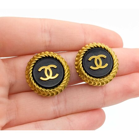 Chanel Coco Mark Round CC Black Acrylic Earrings 125050133