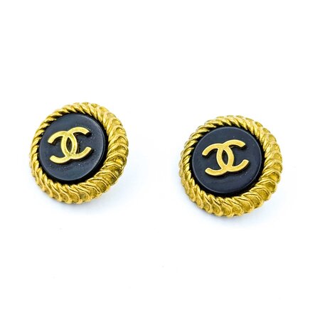 Chanel Coco Mark Round CC Black Acrylic Earrings 125050133