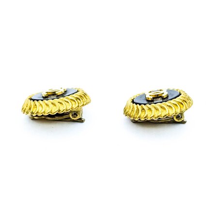 Chanel Coco Mark Round CC Black Acrylic Earrings 125050133