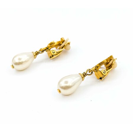 Chanel Coco Mark Round Faux Pearl Dangle Earrings 125050123