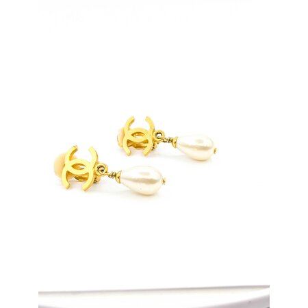 Chanel Coco Mark Round Faux Pearl Dangle Earrings 125050123