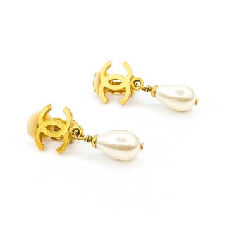 Chanel Coco Mark Round Faux Pearl Dangle Earrings 125050123