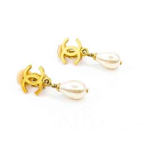 Chanel Coco Mark Round Faux Pearl Dangle Earrings 125050123