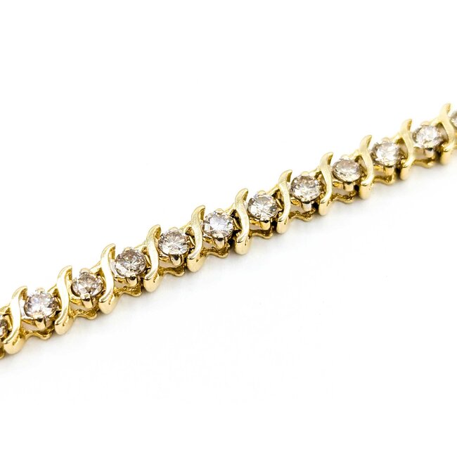Bracelet Tennis Link 3.8ctw Round Diamonds 14ky 7" 13.9g 225050033