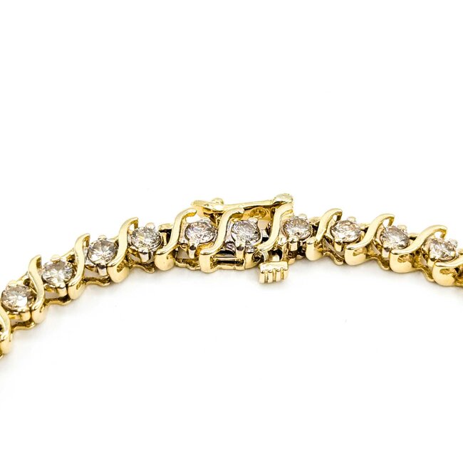 Bracelet Tennis Link 3.8ctw Round Diamonds 14ky 7" 13.9g 225050033