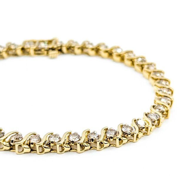 Bracelet Tennis Link 3.8ctw Round Diamonds 14ky 7" 13.9g 225050033