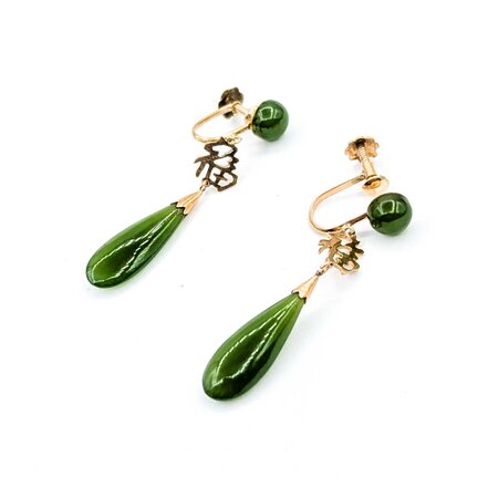 Earrings Dangle Screw Back Jade 14ky 39x7mm 3.53g 225050031