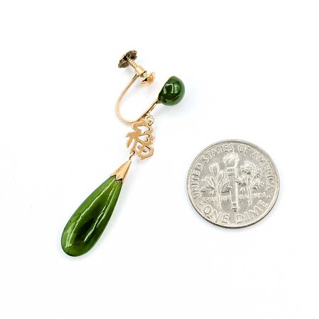 Earrings Dangle Screw Back Jade 14ky 39x7mm 3.53g 225050031