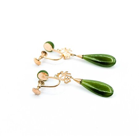 Earrings Dangle Screw Back Jade 14ky 39x7mm 3.53g 225050031
