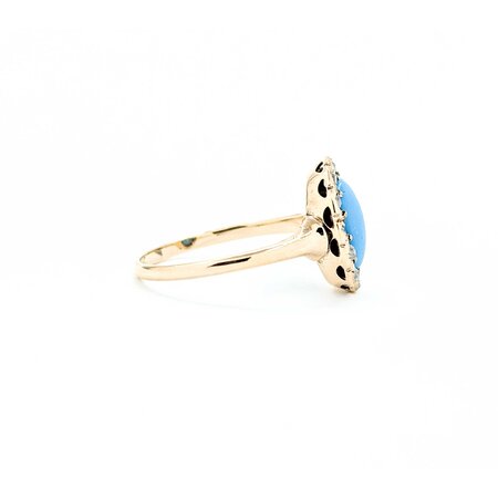 Ring Antique .20ctw Rose Cut Diamonds 9x4.5mm Turquoise 14ky Sz6.5 1.88g 225050055