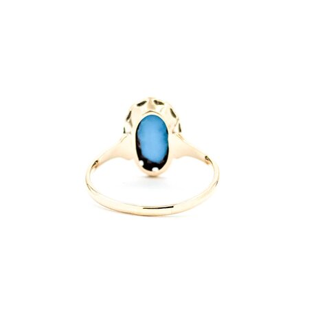 Ring Antique .20ctw Rose Cut Diamonds 9x4.5mm Turquoise 14ky Sz6.5 1.88g 225050055