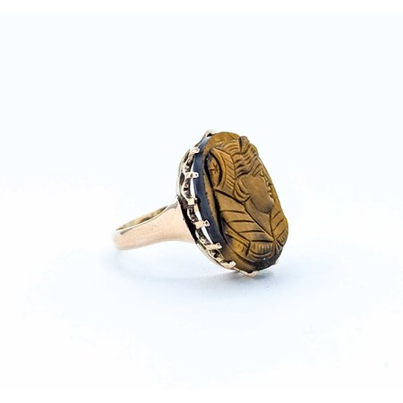 Ring Vintage Carved Figure Tiger Eye 10ky Sz4.75 3.25g 225050054