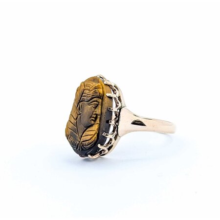 Ring Vintage Carved Figure Tiger Eye 10ky Sz4.75 3.25g 225050054