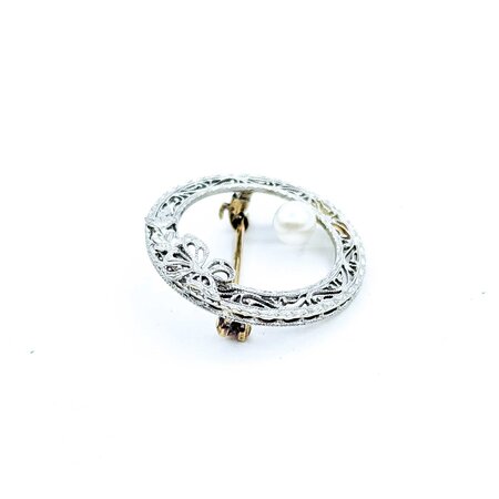 Brooch Circle Art Deco 4.5mm Pearl 14kw 2.44g 225050049