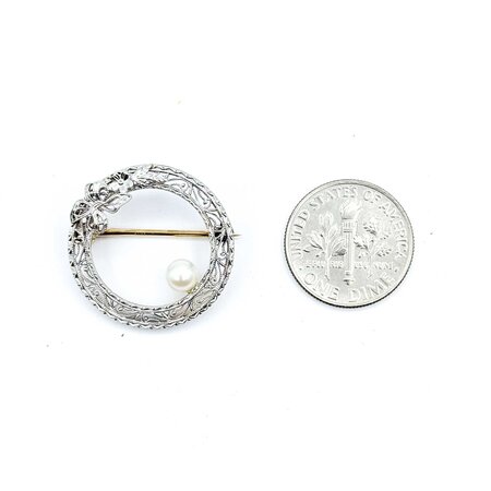 Brooch Circle Art Deco 4.5mm Pearl 14kw 2.44g 225050049