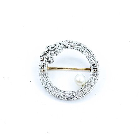 Brooch Circle Art Deco 4.5mm Pearl 14kw 2.44g 225050049
