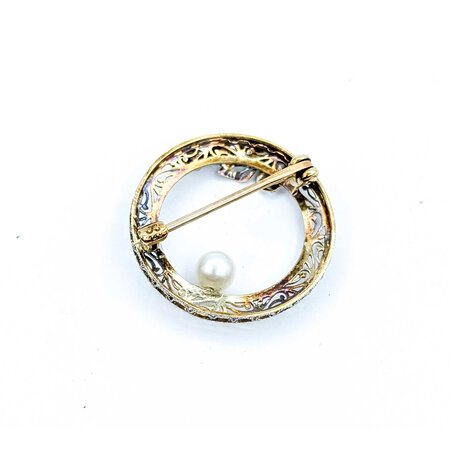 Brooch Circle Art Deco 4.5mm Pearl 14kw 2.44g 225050049