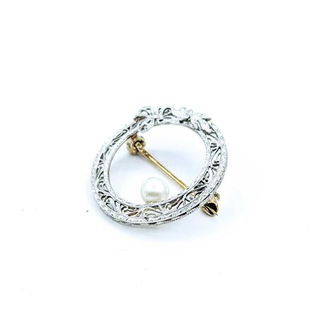 Brooch Circle Art Deco 4.5mm Pearl 14kw 2.44g 225050049