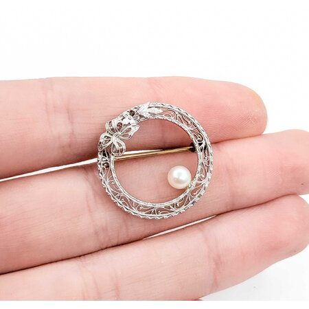 Brooch Circle Art Deco 4.5mm Pearl 14kw 2.44g 225050049