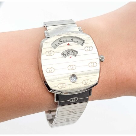 Watch Gucci Grip Silver 35mm Stainless Steel 8" With Box 125056012
