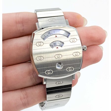 Watch Gucci Grip Silver 35mm Stainless Steel 8" With Box 125056012
