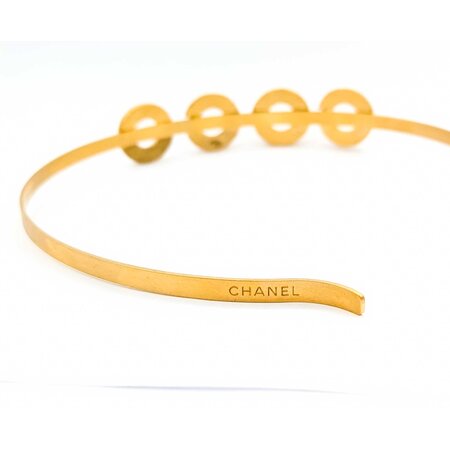 Chanel Coco Faux Pearl Headband Gold Tone 125050136