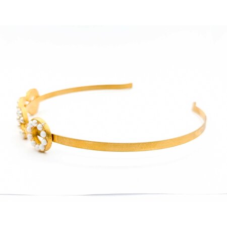Chanel Coco Faux Pearl Headband Gold Tone 125050136