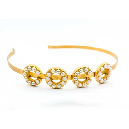 Chanel Coco Faux Pearl Headband Gold Tone 125050136