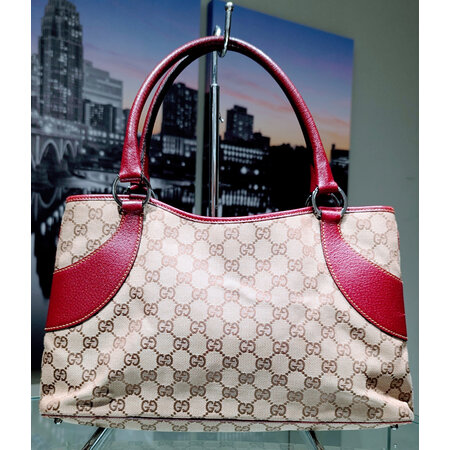 Handbag Gucci GG Canvas Red Trim 125050182