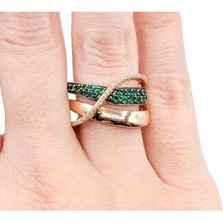 Ring LeVian Pave .15ctw Round Diamonds .36ctw Emeralds 14kr Sz7 7.92g 225050017