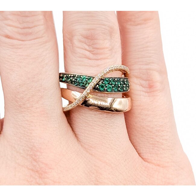 Ring LeVian Pave .15ctw Round Diamonds .36ctw Emeralds 14kr Sz7 7.92g 225050017