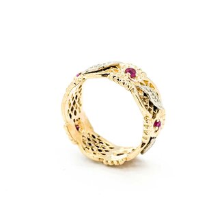 Ring Cross Hatch .10ctw Ruby 14ky Sz6.5 4.81g 225060008